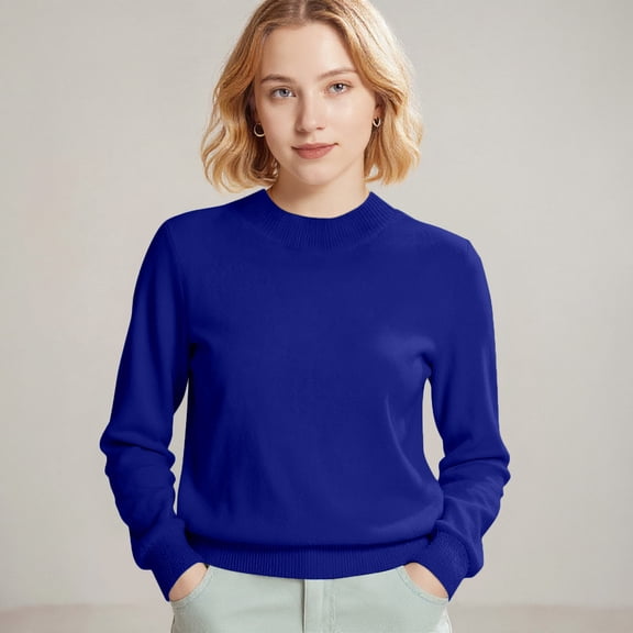 Sweaters for Women Cozy Crew Neck Long Sleeve Pullover Tops Sweaters Y2k Soft Lightweight Knit Sweater 2025 Blue M