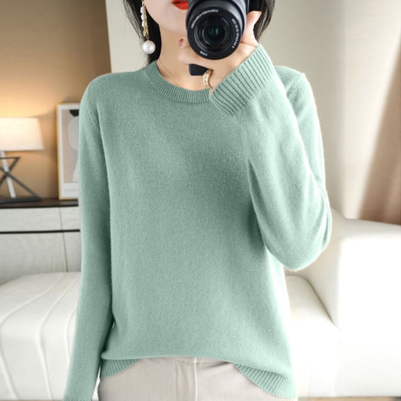Sweaters for Women Cozy Crew Neck Long Sleeve Pullover Tops Sweaters Y2k Soft Lightweight Knit Sweater Mint Green M