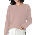 thumbnail image 1 of Sweaters for Women Cozy Knit Sweaters Loose Fit Round Neck Pullover Versatile Solid Layering Shirt Sweaters Pink L, 1 of 5