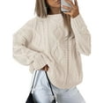 thumbnail image 1 of Sweaters for Women Crew Neck Cable Knit Sweater Ribbed Long Sleeve Knitted Pullover Sweater Alsol Lamesa, 1 of 4
