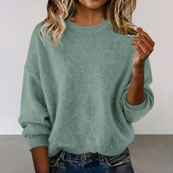 Yijfswar Sweaters for Women Crewneck Casual Knit Long Sleeve Tops Pullover Fall Tops