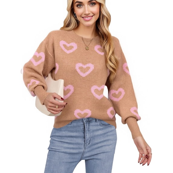Sweaters for Women Crewneck Cute Heart Knitted Sweaters Winter Warm Pullover Sweaters Alsol Lamesa
