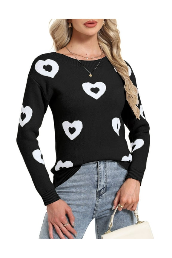 Sweaters for Women Crewneck Cute Heart Knitted Sweaters Winter Warm Pullover Sweaters Alsol Lamesa