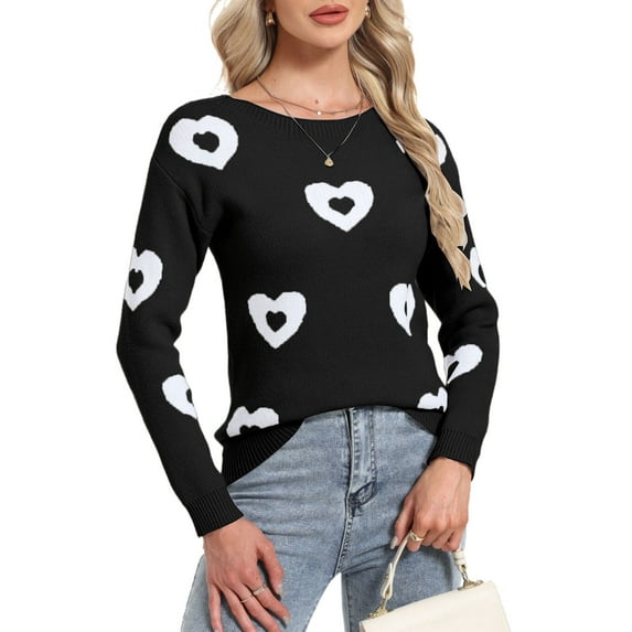 Sweaters for Women Crewneck Cute Heart Knitted Sweaters Winter Warm Pullover Sweaters Alsol Lamesa
