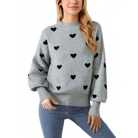 Sweaters for Women Crewneck Cute Heart Long Sleeve Knitted Sweaters Valentine's Day Winter Pullover Sweaters Alsol Lamesa
