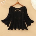 thumbnail image 1 of Sweaters for Women Cropped Crochet Cut Out Half Sleeve Top Smock Fall Clothes 2023 Black, 1 of 3