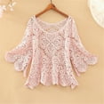 thumbnail image 1 of Sweaters for Women Cropped Crochet Cut Out Half Sleeve Top Smock Fall Clothes 2023 Pink, 1 of 3