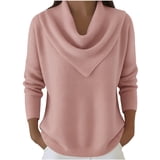Sweater Ribbing Sweaters for Women Draped Cowl Neck Pullover Long Sleeve Relaxed Ribbed ...