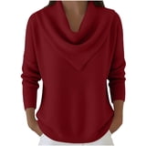 Sweater Ribbing Sweaters for Women Draped Cowl Neck Pullover Long Sleeve Relaxed Ribbed ...