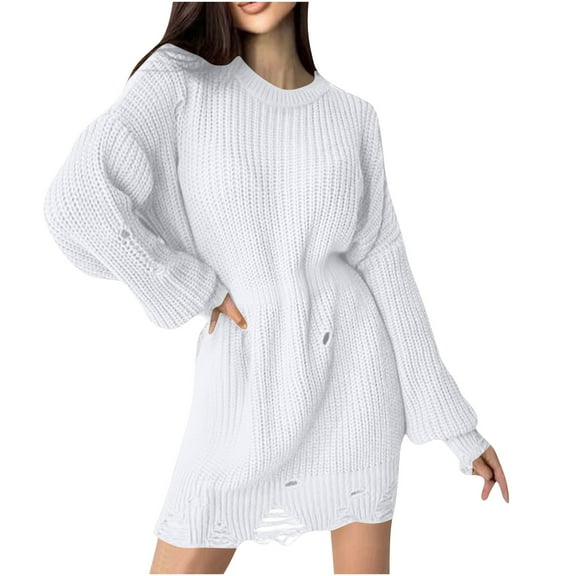 Sweaters for Women Dress Fashion Long Sleeved Round Neck Knitted Sweater Pullover Sweater Tunic Tops