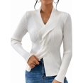 thumbnail image 1 of Sweaters for Women Fall Long Sleeve V Neck Ribbed Knit Sweater Slim Fit Solid Basic Casual Tops White M, 1 of 10