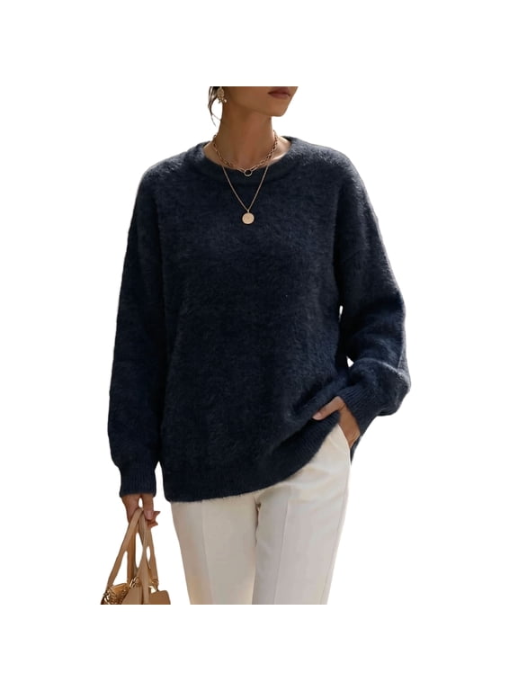 Sweaters for Women Fall Oversized Wool Blend Pullover, S