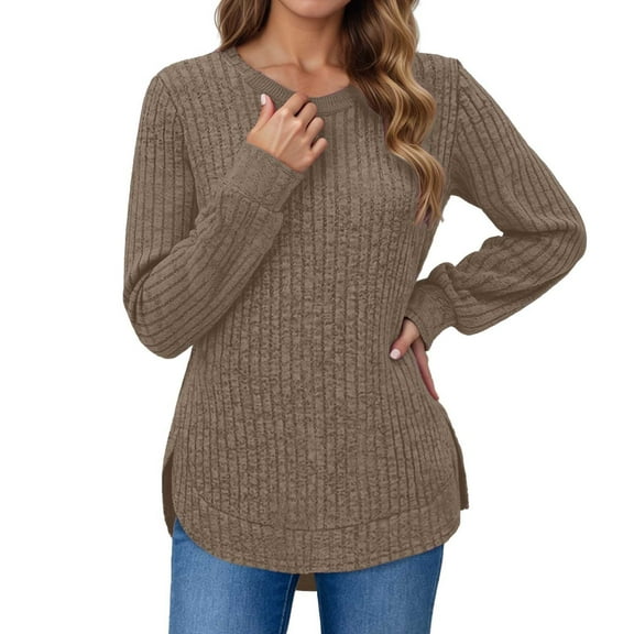 Sweaters for Women Fall Sweaters for Women Loose Fit Pullover Sweater With Curved Hem Casual Round Neck Top for Everyday Wear