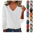 thumbnail image 1 of Sweaters for Women Fall V Neck Long Sleeve Tops Dressy Casual Knit Wool Sweater Cozy Lightweight Pullover White S, 1 of 4