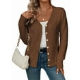thumbnail image 1 of Sweaters for Women Fall Winter V Neck Button Down Cute Sweater Jacket Knit Tops Coffee Color L, 1 of 7