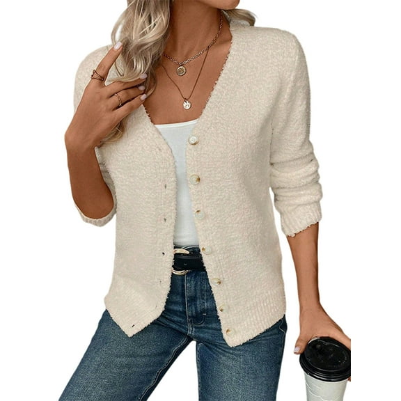 Sweaters for Women Fall Winter V Neck Button Down Cute Sweater Jacket Knit Tops  L