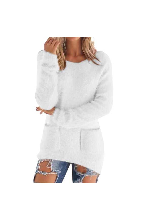 Sweaters for Women Fall and Winter Comfortable and resistant to pilling SuitableWhite XXL Womens Sweaters