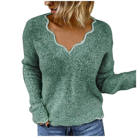 Sweaters for Women Fashion Casual Slim Fit Long Sleeve Stripe V-neck Knitted Sweater Tops