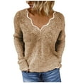 thumbnail image 1 of Sweaters for Women Fashion Casual Slim Fit Long Sleeve Stripe V-neck Knitted Sweater Tops, 1 of 6
