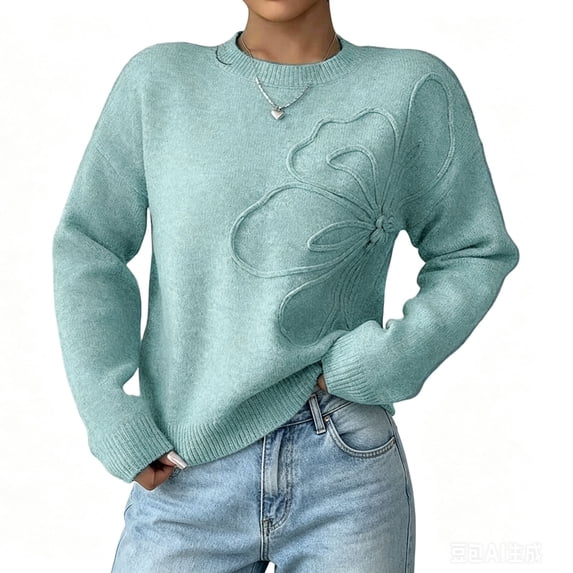 Fall Sweaters for Women Winter Floral Knit Sweater 3D Flower Oversized Pullover Sweaters Shermie