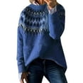 thumbnail image 1 of Sweaters for Women Fashion Medium Long Jacquard Round Neck Long Sleeve Loose Knit Pullover Autumn Winter Tops, 1 of 2