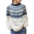 thumbnail image 1 of Sweaters for Women Fashion Medium Long Jacquard Round Neck Long Sleeve Loose Knit Pullover Autumn Winter Tops, 1 of 3