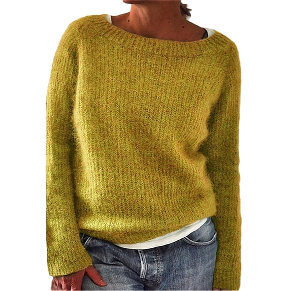 Sweaters for Women Fashion U Neck Long Sleeve Loose Casual Knit Pullover Fall Fashion Daily Tops