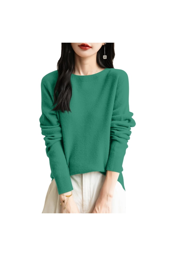 Sweaters for Women Half Crewneck Long Sleeve Jumper Knitted Pullover Warm Sweater Tops Green 2XL