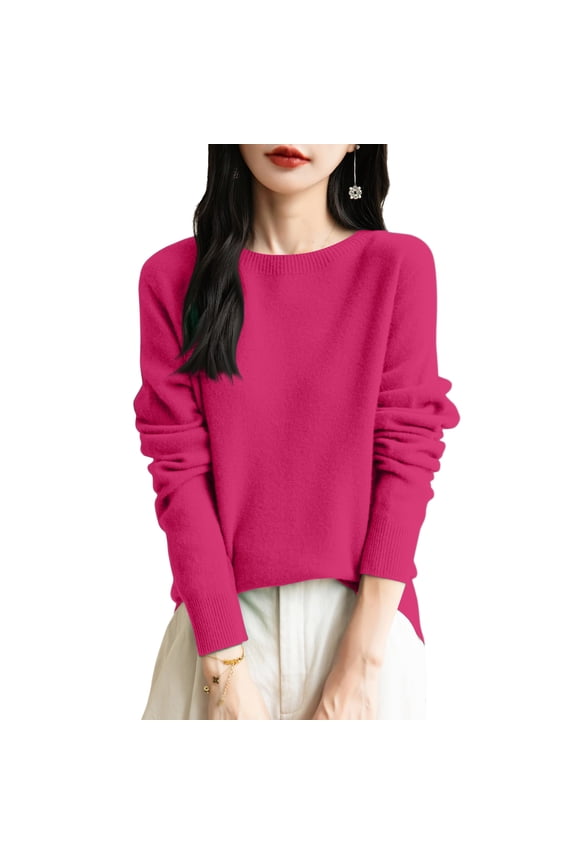 Sweaters for Women Half Crewneck Long Sleeve Jumper Knitted Pullover Warm Sweater Tops Hot Pink L