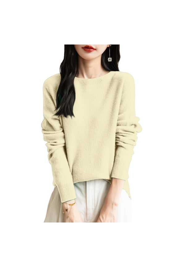 Sweaters for Women Half Crewneck Long Sleeve Jumper Knitted Pullover Warm Sweater Tops Yellow L