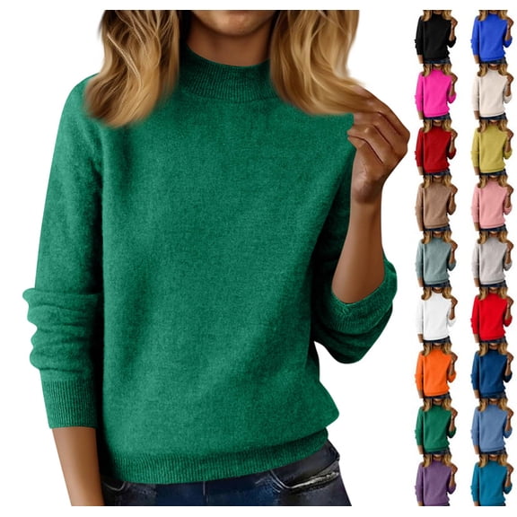 Sweaters for Women Half Turtleneck Long Sleeve Jumper Knitted Pullover Warm Sweater Tops Dark Green XXL