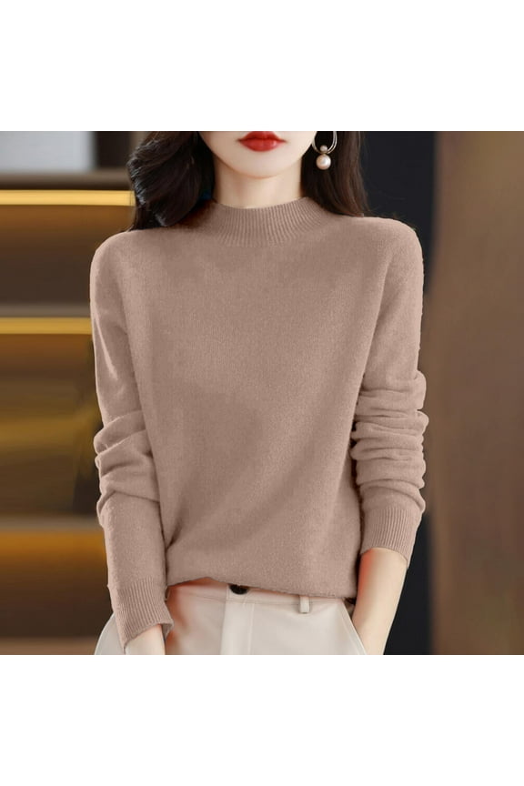 Sweaters for Women Half Turtleneck Long Sleeve Jumper Knitted Pullover Warm Sweater Tops Khaki S
