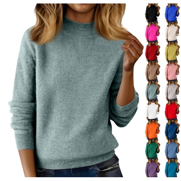 Sweaters for Women Half Turtleneck Long Sleeve Jumper Knitted Pullover Warm Sweater Tops Mint Green L