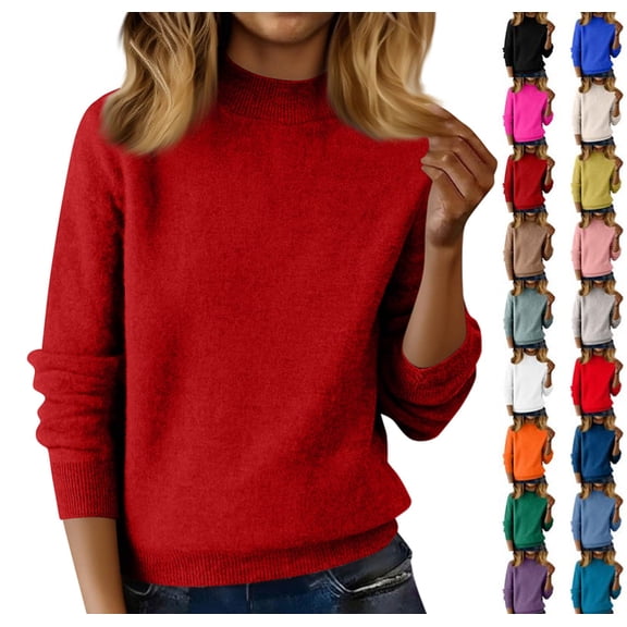 Sweaters for Women Half Turtleneck Long Sleeve Jumper Knitted Pullover Warm Sweater Tops Wine M