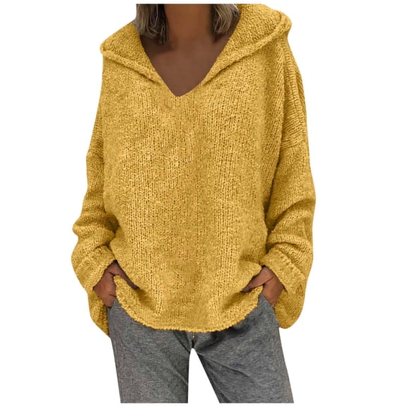 Sweaters for Women Hemlock Fashion Loose Large Size Solid Color Hood Long Sleeves Sweater Tops Sweater