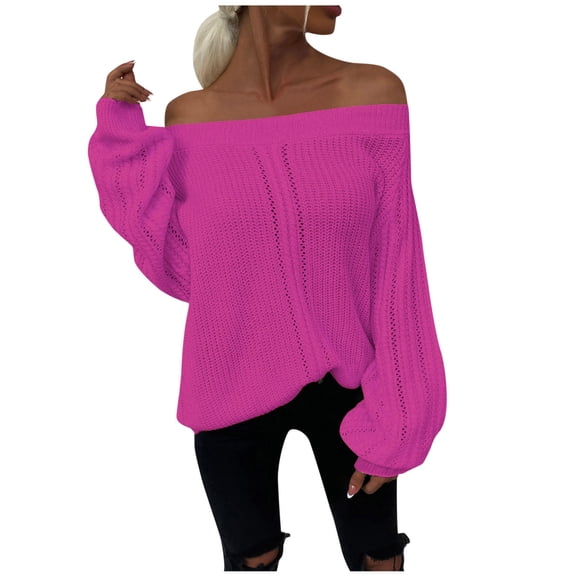 Sweaters for Women Hemlock Long-Sleeved One-Word Collar Pullover Sleeve Off-Shoulder Solid Color Sweater