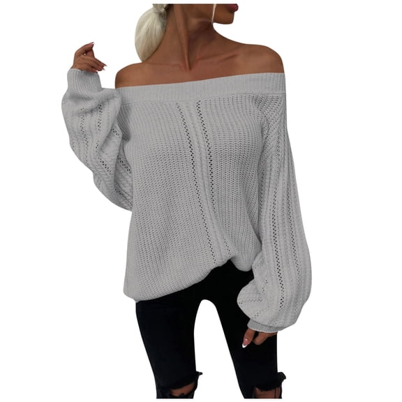 Sweaters for Women Hemlock Long-Sleeved One-Word Collar Pullover Sleeve Off-Shoulder Solid Color Sweater
