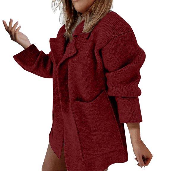 Sweaters for Women Hemlock New European And American Street Suit Collar Large Pocket Loose Knitted Cardigan Sweater Coat Sweater