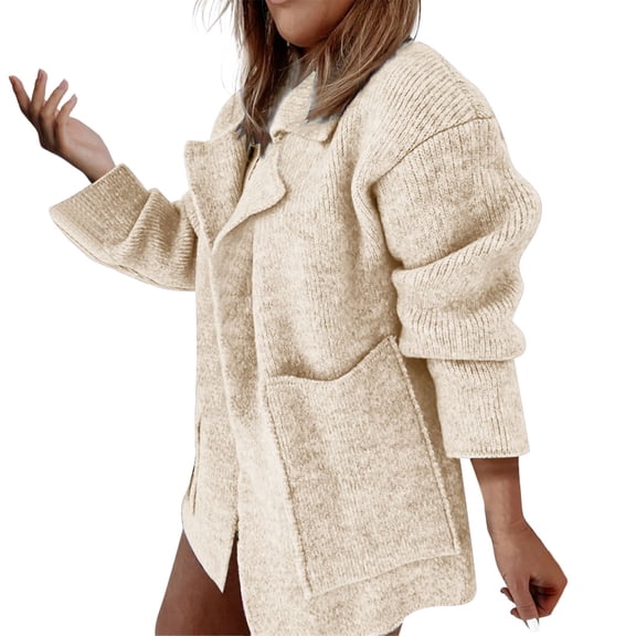 Sweaters for Women Hemlock New European And American Street Suit Collar Large Pocket Loose Knitted Cardigan Sweater Coat Sweater
