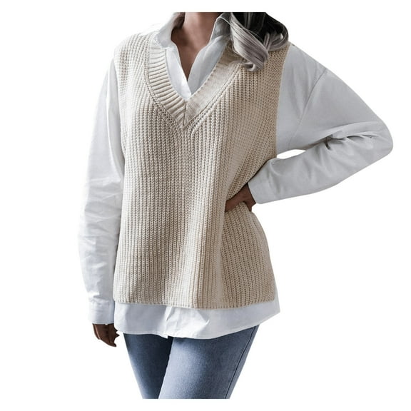 Sweaters for Women Hemlock V-Neck Sleeveless Loose Chunky Knitted Pullover Sweater Jumper Tops Sweater