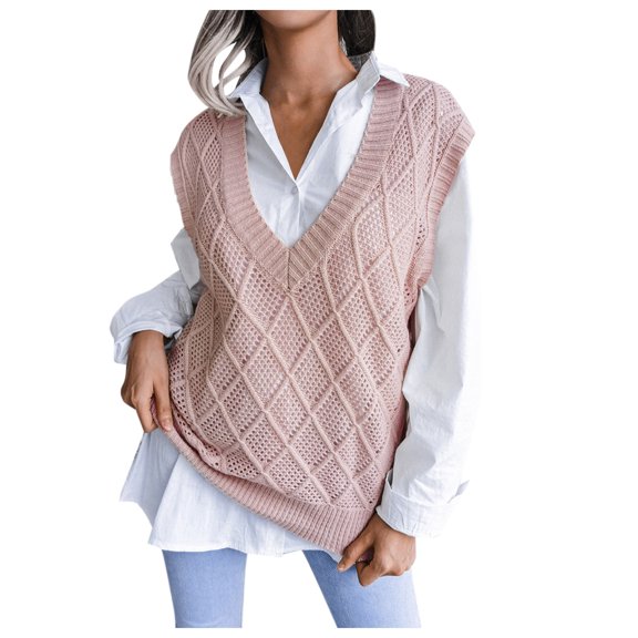 Sweaters for Women Hemlock V-Neck Sleeveless Loose Chunky Knitted Pullover Sweater Jumper Tops Sweater