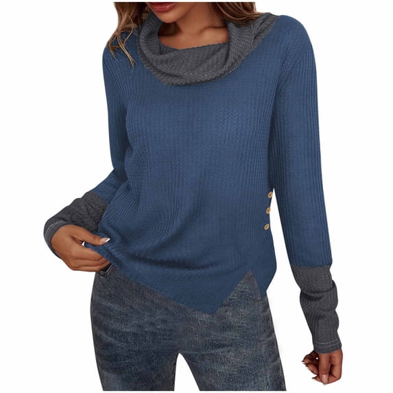 Sweaters for Women High Neck Contrast Splicing Long Sleeve Casual .Knitted Pullover Top Fall Winter Fashion Sweater