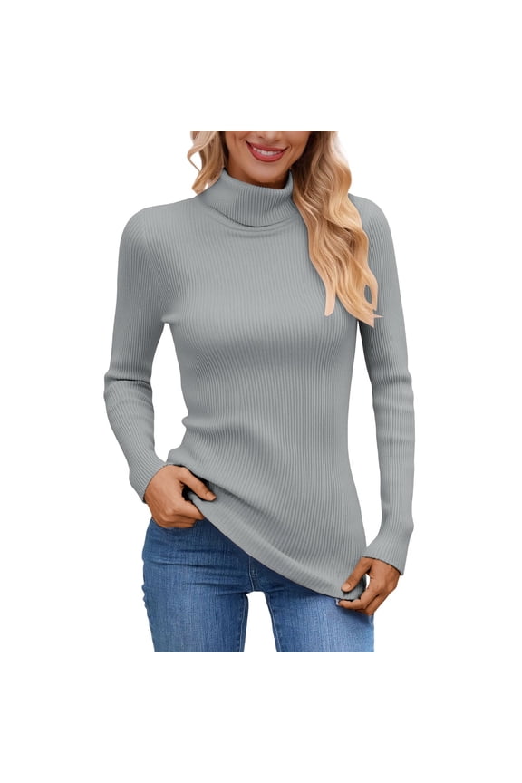 Sweaters for Women,High Neck Pullover Soft Turtleneck Top Warm Knit Blouse Comfortable Long Sleeve Shirt For Winter,Womens Sweaters,Grey,ONE SIZE