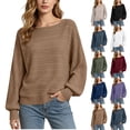 thumbnail image 1 of Sweaters for Women Horizontal Ribbed Knit Boat Neck Drop Shoulder Balloon Long Sleeve Loose Casual Pullover Tops, 1 of 5