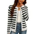 thumbnail image 1 of Sweaters for Women Lightweight Fall Winter Striped Knit Cardigan Long Sleeve Button Up Blouses for Women,Black,L, 1 of 4