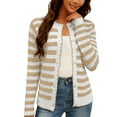 thumbnail image 1 of Sweaters for Women Lightweight Fall Winter Striped Knit Cardigan Long Sleeve Button Up Blouses for Women,Khaki,L, 1 of 4