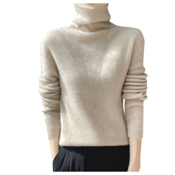Sweaters for Women Lightweight High Collar Knitted With Slim Fit Solid Color Bottoming Shirt Womens Tops,Beige,L