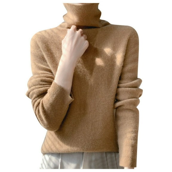 Sweaters for Women Lightweight High Collar Knitted With Slim Fit Solid Color Bottoming Shirt Womens Tops,Gold,XL