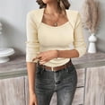 thumbnail image 1 of Sweaters for Women Lightweight Pullover Square Neck Long Sleeve Slim Fitted Ribbed Knit Basic Fashion Tee Tops, 1 of 5