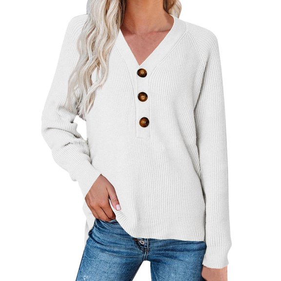 Sweaters for Women Lightweight V Neck Solid Color Long Sleeve Buttoned Knit Fall Outerwear